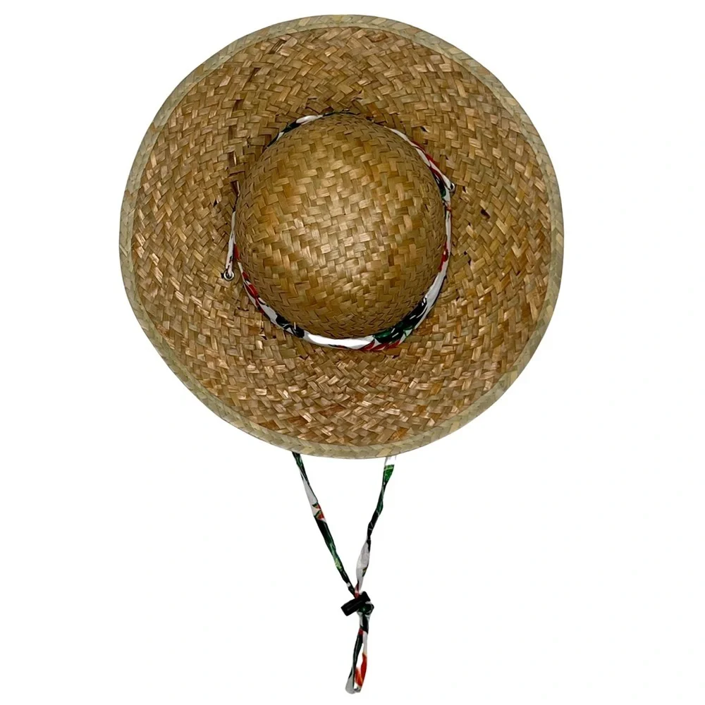 Straw Sun Hat Goldcoast Sunwear Tropical Floral Palm Leaf Band Tan White Green